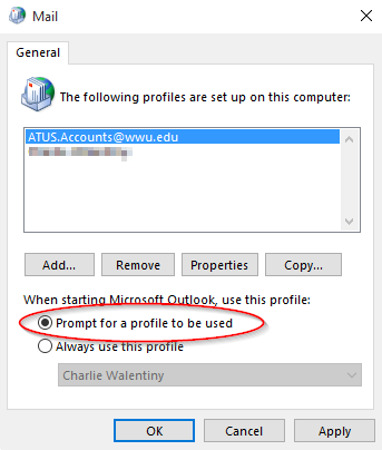 Set the start behavior to Prompt for a profile to be used.