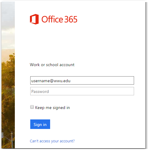 Western Microsoft Office 365 Sign-In Page, version 1
