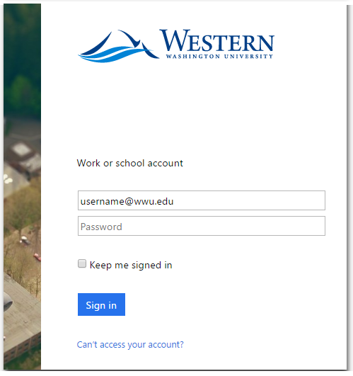 WWU Office 365 Sign-In Page