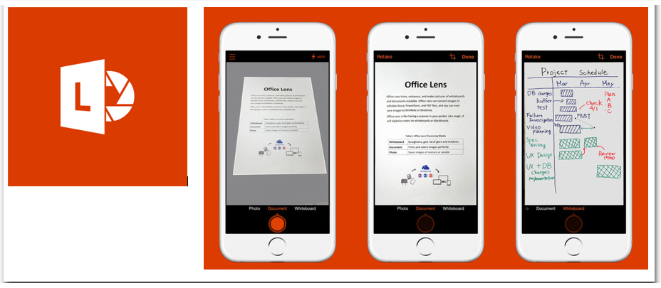 Use the Office Lens app to scan documents using your smartphone.