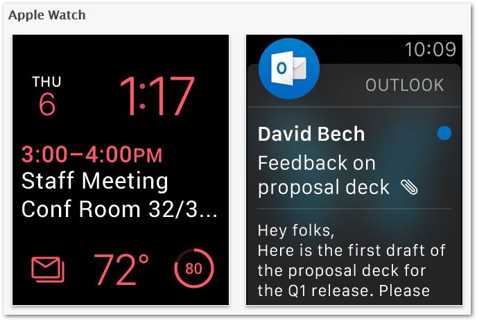 Outlook for Apple Watch Screenshots