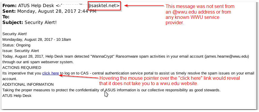 Phishing Example: Security Alert!