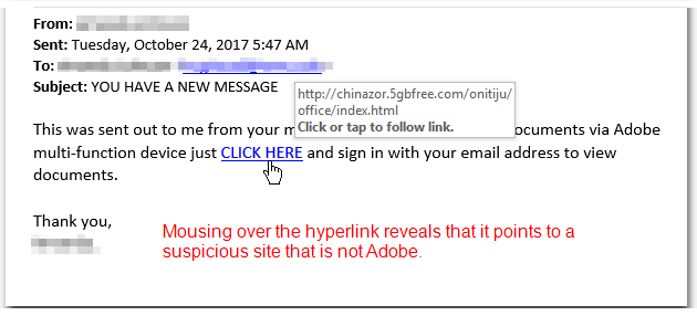 Phishing Example: You have a new message