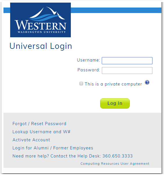 WWU Universal Login Page