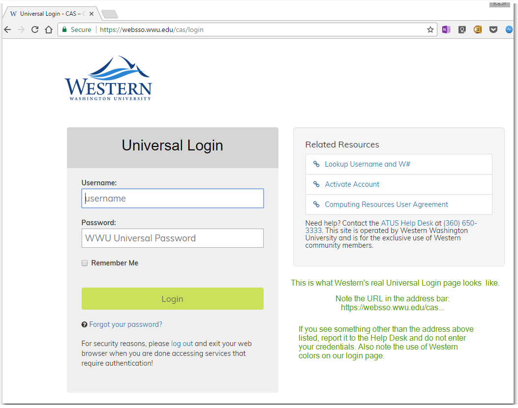 The real Western Universal Login page