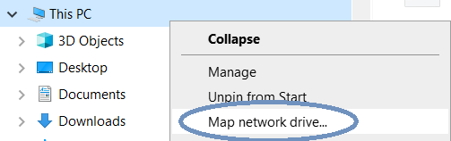 Selecting &quot;Map Network Drive&quot; after right-clicking on &quot;This PC&quot; in Windows 10&#039;s File Explorer