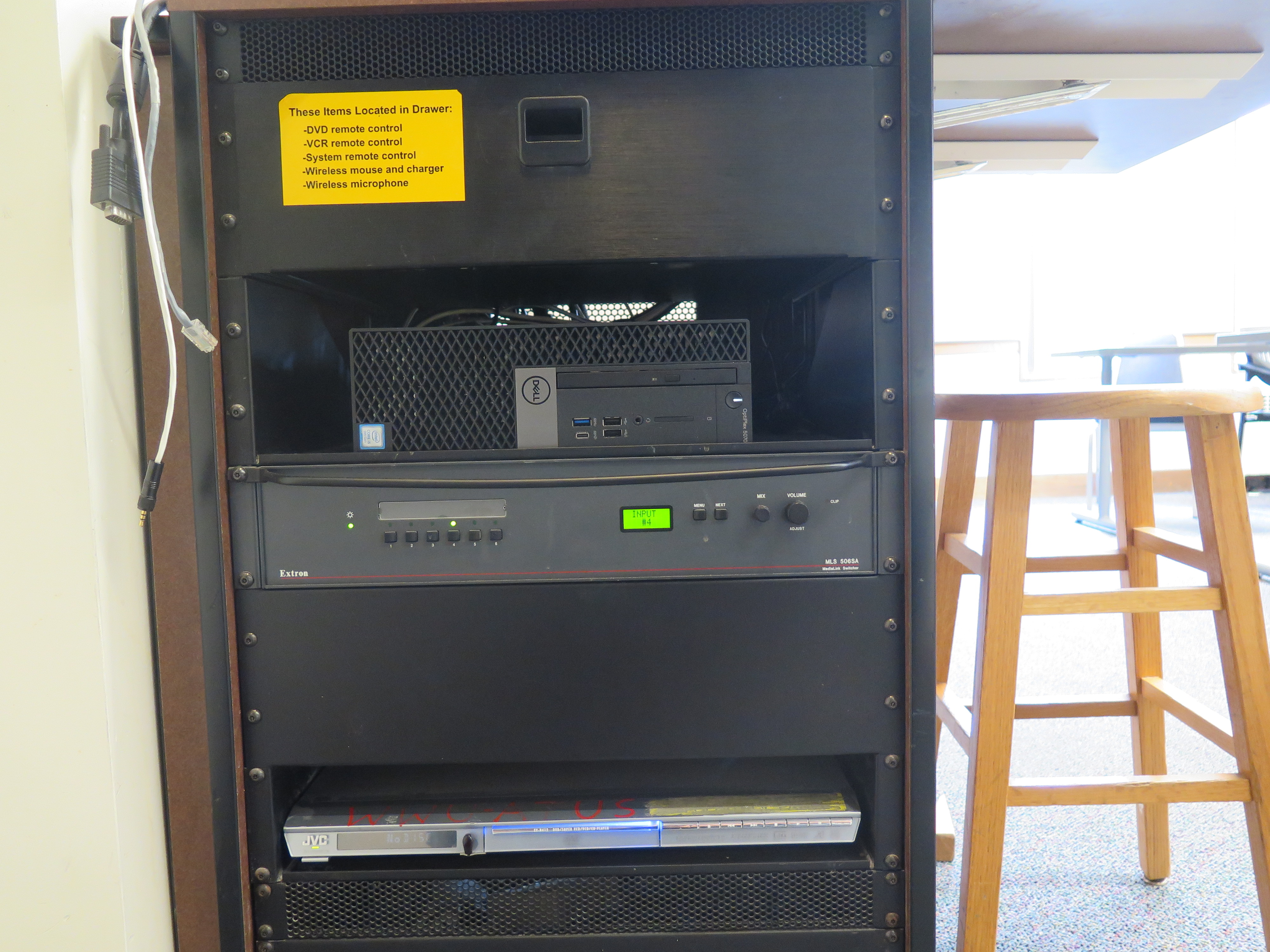 From top to bottom, Dell Computer CPU, AV Switcher, and JVC DVD Player
