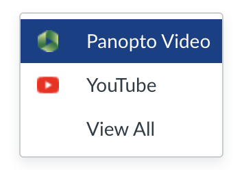 A pull down menu, with Panopto Video highlighted.