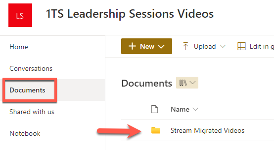 First, click the "Documents" folder, then "Stream Migrated Videos."