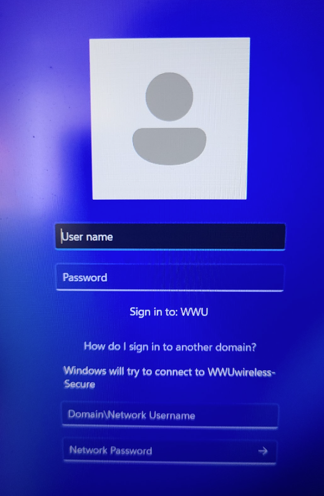 The Windows 11 login screen showcasing the two login fields for universal accounts