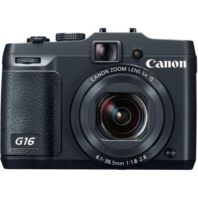 Front view of Canon Powershot G16 with 6.1-30.5mm optical zoom lens.