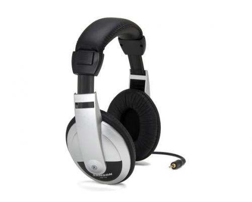 side view of headphones shows vertical adjustable ear pieces.