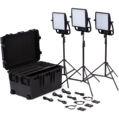 View of lighting kit shows all three lights with their stands and accessories.